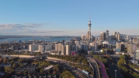 A view of Auckland City skyline from spaghetti junction