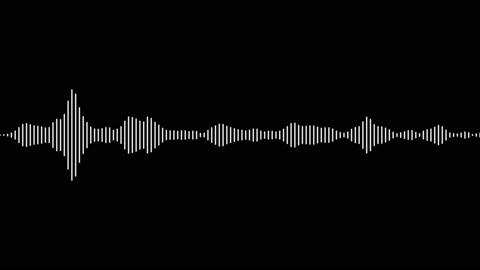 Audio waveform soundwave effect, white line on black background, isolated.