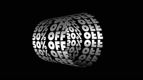 50% OFF Sale. Kinetic Typography Loop 3D Animation. Advertising Animated Banner