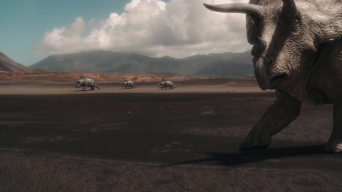 Triceratops Migrate across volcanic plains