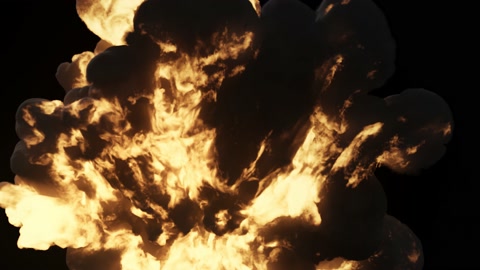 Ultra realistic explosion with thick black smoke on an isolated black background