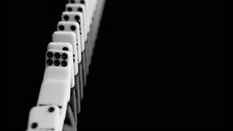 Domino effect: dominos falling in slow motion, medium topshot, 150fps