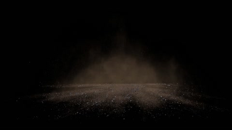 Debris from ground explosion with smoke and sand, black background with alpha