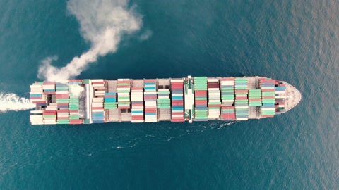 Aerial view container cargo ship in import export business commercial trade