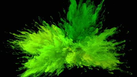 Green color powder explosion colorful burst smoke fluid ink particles alpha