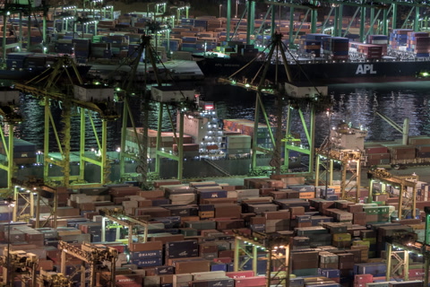 ports container ships night singapore cargo trade