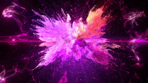 Pink color powder explosion. Colorful burst smoke fluid ink particles shockwave