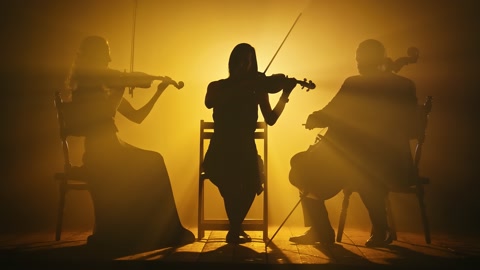 Silhouettes of Musicians. A Trio of Professional Musicians Perform Classical