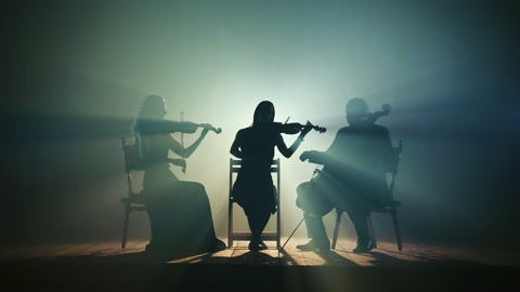 Silhouettes of Musicians. A Trio of Professional Musicians Perform Classical