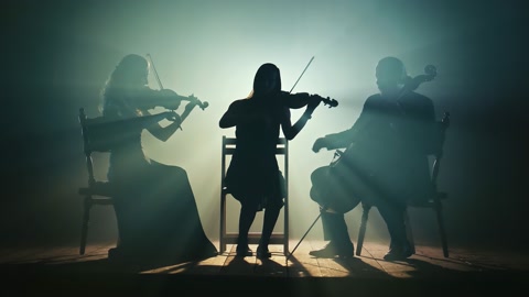 Silhouettes of Musicians. A Trio of Professional Musicians Perform Classical