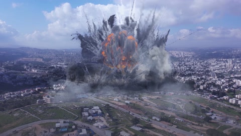 Large Nuclear explosion ove Big city, aerial view, Jerusalem