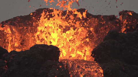 Volcanic eruption Iceland 2021 slow motion close up