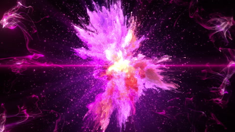 Color powder explosion. Colorful burst smoke fluid ink particles with shockwave