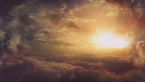 Golden sunset cloudscape. Flying above the clouds. High quality 4k footage