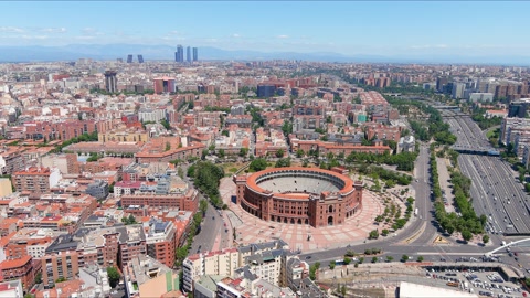 Madrid: Aerial view of capital city of Spain, Plaza de Toros de Las Ventas