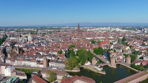 Strasbourg: Aerial view of city in France, cathedral Cathédrale Notre Dame - EU