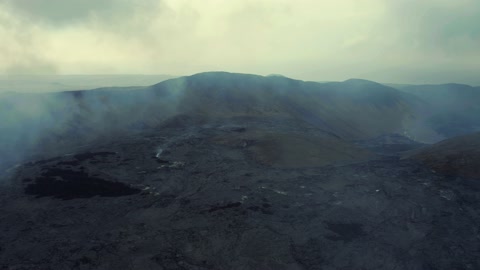 Volcano Smoke Rising From The Ground. Lava Field After Volcanic Eruption.