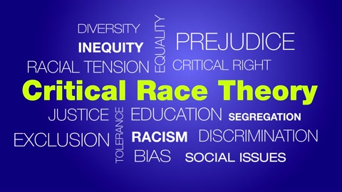 Critical Race Theory animated word cloud. Kinetic typography, showing