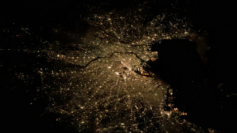 City by night scenic view from space aerial satellite Tokyo Japan