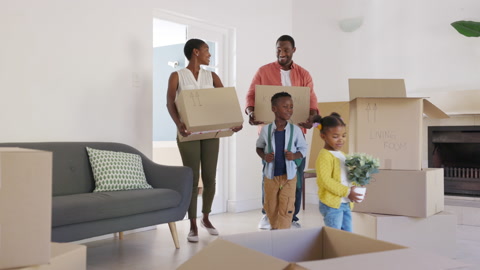 Black family with two children moving house