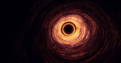 Black hole with lensing effect and accretion disk. Stars background.