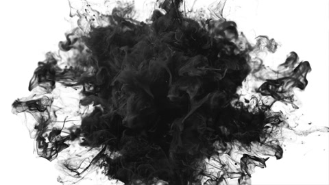 Color burst black smoke powder shockwave explosion fluid ink particles alpha