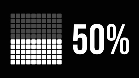 50 percent infographic diagram, fifty percentage square rectangle 4K animatio