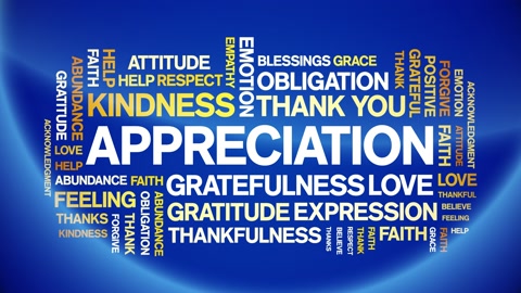 Appreciation animated word cloud,animation kinetic typography seamless loop.