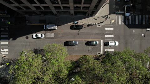 Seattle City Streets Aerial Top View on Sunny Day