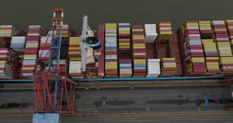 Aerial view Container ship at terminal - Industrial cargo port - economy trade