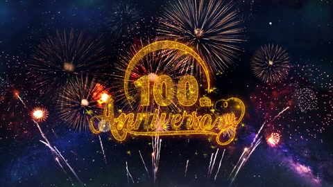 100th Happy Anniversary Text Typography Particles Fireworks Explosion Sparks