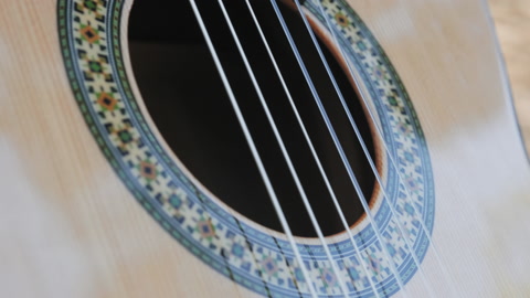 Guitar body of a classical wooden guitar with white top. Part of a classical 