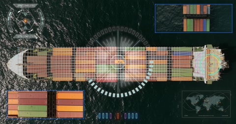 Container Ship at sea, Future intelligent Shipping industry concept