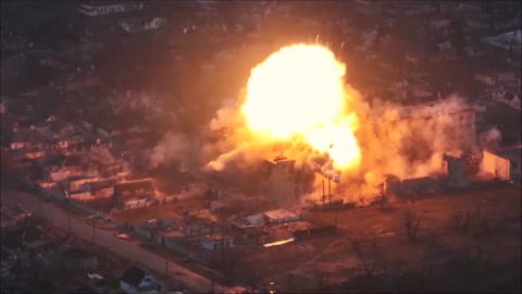 Ukraine war. Huge explosion of building. Missile blew up the house. Mariupol