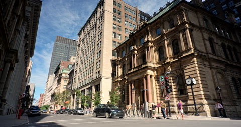 Downtown roads and classical architecture in Old Town Montreal Quebec Canada