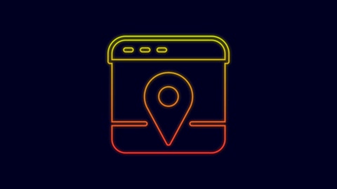 Glowing neon line Infographic of city map navigation icon isolated on blue