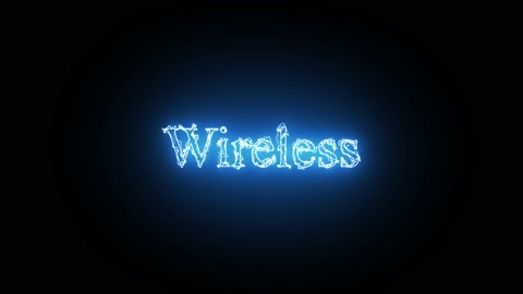 Blue color animated Wireless text with lightning effect isolated on black b..