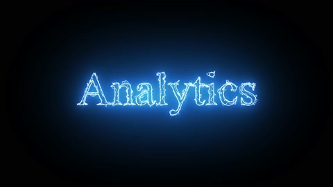 Blue color animated Analytics text with lightning effect isolated on black ..