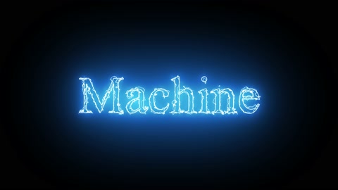 Abstract blue color neon glowing Machine text animation with lightning effe..