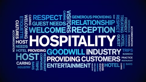 Hospitality animated word cloud,tag animation kinetic typography seamless loop.