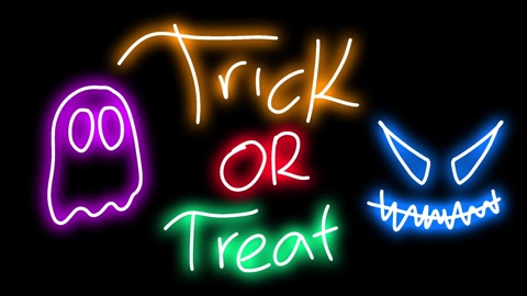 4k animated neon text typography trick or treat for halloween