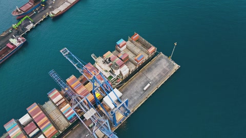 Cargo container terminal with cargo ship of port international trade