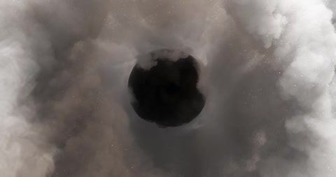 Spiraling smoke animation encircles a black center, perfect for logo display.