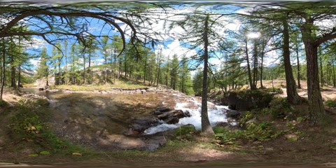 Site of the Fontcouverte waterfall in summer, 360 VR For Virtual Reality