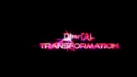 Digital Transformation pink neon abstract lightning glitch text animation