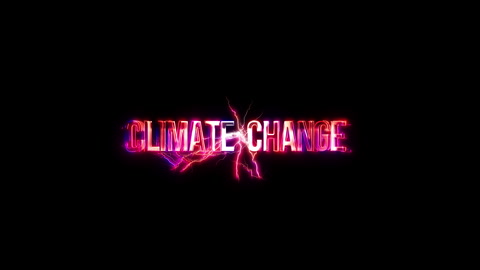 Climate Change glow pink neon text lightning glitch effect