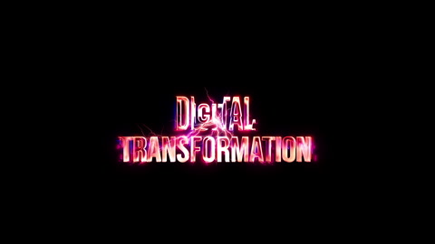 Digital Transformation glow pink neon text lightning glitch effect