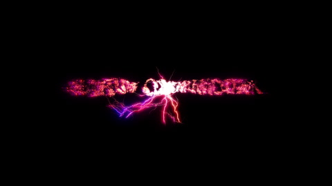 Quantum Communication glow pink neon text lightning glitch effect