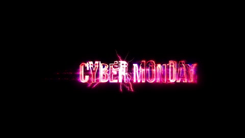 Cyber Monday glow pink neon text lightning glitch effect