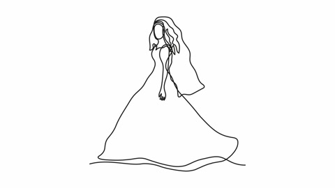 Self drawing animation with one continuous line draw, logo, abstract bride